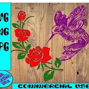 Cricut およびカッティング マシン用の SVG ハチドリとバラのデジタル ファイル。ぜひご覧ください。