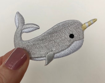 Narwhal Iron On Patch, Narwhal Embroidery Patch, Narwhal Embroidered Patch, Narwhal Patch