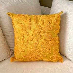 Yellow Punch Pillow , Hand Tufted Punch Needle Pillow Cover / Psychedelic Yellow Punch Pillow / Handmade Unique Embroidered Cushion Cover