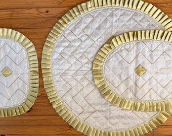 Handgemachte traditionelle Osmanische Stil Badematte Set 3er Set / Authentische Gold Türkische Teppiche Set / Einzigartiger Trapulto Quilting Badeteppich Home Geschenk