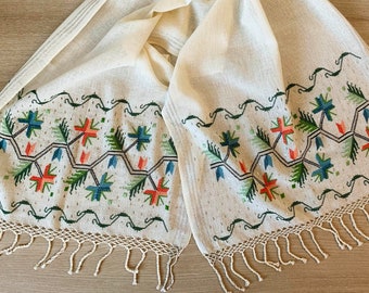 Antique Anatolian Hand Embroidered Table Runner / Turkish Ottoman Embroidery Scarf / Tile Pattern Metal Work Suzani Dowry Towel Bed Scarf