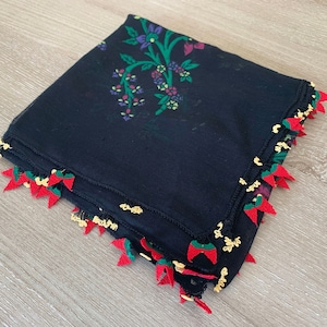 Vintage Floral Cotton Oya Scarf: Hand-Painted Turkish Yazma