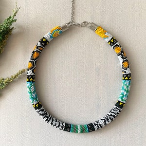 Boho Crochet Beaded Necklace: Multicolor Seed Bead Rope