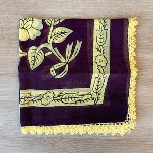 Vintage Turkish Cotton Oya Scarf: Floral Hand-Painted Lace