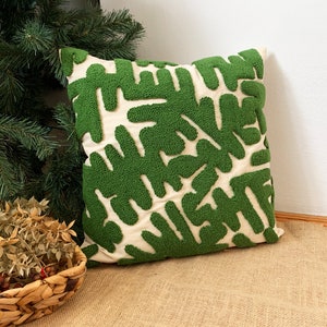 Punch Pillow , Hand Tufted Punch Needle Pillow Cover / Psychedelic Green Punch Pillow / Handmade Unique Embroidered Cushion Cover image 3