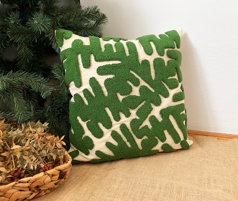 Punch Pillow , Hand Tufted Punch Needle Pillow Cover / Psychedelic Green Punch Pillow / Handmade Unique Embroidered Cushion Cover image 3