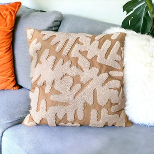 Hand Tufted Punch Needle Pillow Cover: Beige Embroidered Cushion