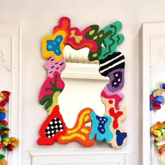 Handmade Tufted Melting Mirror: Modern Punch Needle Wall Art - Etsy