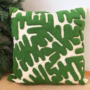 Punch Pillow , Hand Tufted Punch Needle Pillow Cover / Psychedelic Green Punch Pillow / Handmade Unique Embroidered Cushion Cover image 2