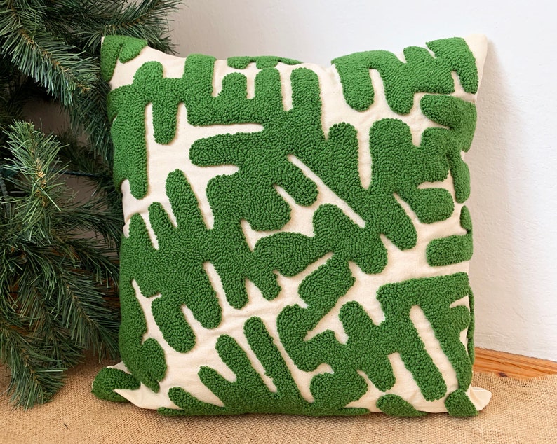 Punch Pillow , Hand Tufted Punch Needle Pillow Cover / Psychedelic Green Punch Pillow / Handmade Unique Embroidered Cushion Cover image 2