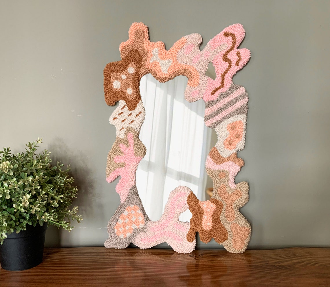 Handmade Tufted Mirror Modern Punch Needle Mirror Pastel Etsy