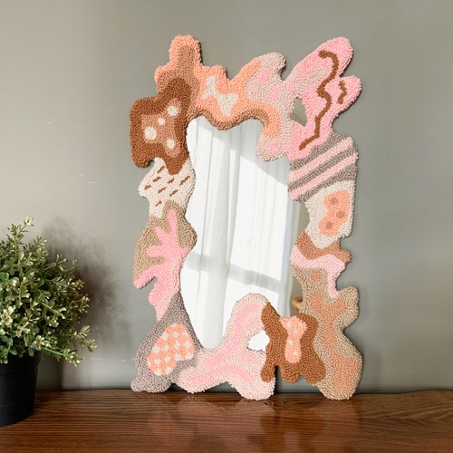 Handmade Tufted Mirror Modern Punch Needle Mirror Pastel Etsy