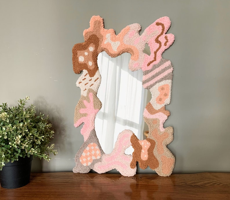 Handmade Tufted Mirror Modern Punch Needle Mirror Pastel Etsy