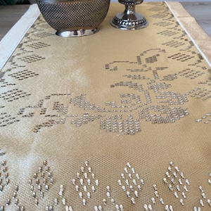 Vintage Egyptian Silver Embroidered Tablecloth Runner Set of 5