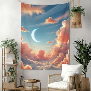 Dreamy Cloudscape Tapestry | Pastel Sky Wall Hanging | Kawaii Room Decor | Sunset Clouds Art | Gift for Dreamers