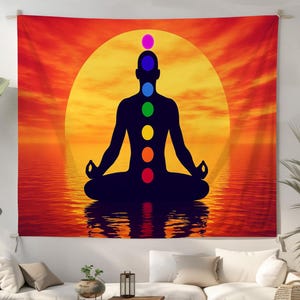 Meditative Chakra Wall Tapestry, Yoga Decor, Bohemian Home, Zen Art, Colorful Meditation Hanging