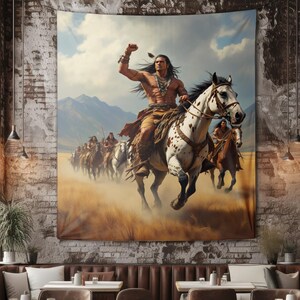 Native American Warrior Tapestry, Western Horse Riding Wall Art ...