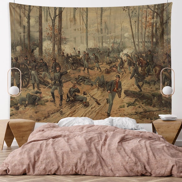 Civil War Historical Tapestry The Battle of Pittsburg Wall Tapestry Art Print Large Wall Decor Military Room Decor Wall Hanging Tapestries