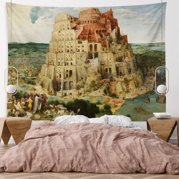 Christian Tapestry The Tower of Babel Wall Tapestry Bible Story Wall Hanging Art Decor Aesthetics Tapestries for Living Room, Bedroom, Dorm