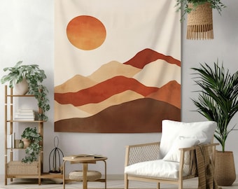 Minimalist Sunset Tapestry | Boho Wall Hanging Decor | Abstract Desert Landscape Art | Modern Minimal Tapestries | Warm Earth Tone Wall Art
