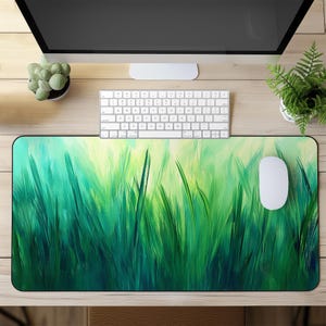 Green Gaming Mouse Pad, XL Nature Desk Mat With Grass Texture, Large Aesthetic Mousepad, Extended Soft Desk Mat, Gift For Gamers