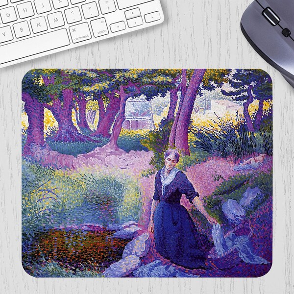 Moderne Kunst Mauspad Die Waschfrau - Henri-Edmond Kreuz Kunstdruck Lila Mousepad ästhetisch violett Schreibtischmatte Pointillismus, Neoimpressionismus
