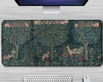 Podkładka pod mysz William Morris Greenery, duża, rozszerzona XL, antypoślizgowa, gumowa podstawa, podkładka pod mysz i klawiaturę, podkładka na biurko do pracy, gier i biura