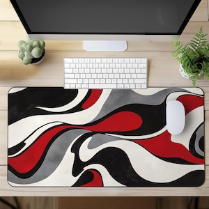 Abstract Red and Black Gaming Desk Mat XXL, Large Mousepad for Office or Home, Extra Long Big Gaming Mouse Pad, Modern Desk Decor