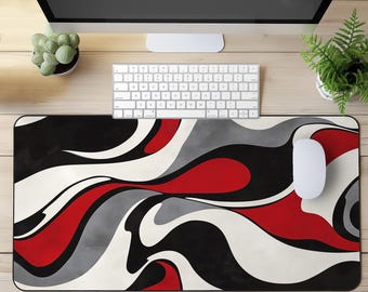 Abstrakte rote und schwarze Gaming Schreibtischmatte, großes Mousepad für Büro und Zuhause, großes Gaming Mauspad, moderne Schreibtischdeko