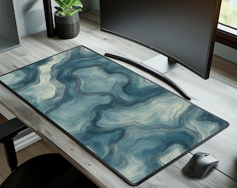 Grote bureaumat, abstracte topografische muismat, extra grote gamingmat, minimalistisch bureaudecor, blauwe bureaumat, kantoorcadeau voor hem
