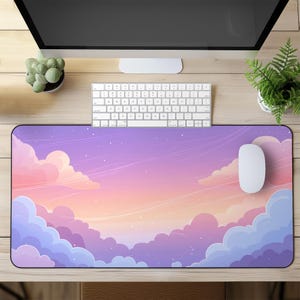 Large Kawaii Mouse Pad Desk Mat - XXL Extended Mousepad with Dreamy Sunset Clouds Design - Big Desk Mouse Mat for Office & Gamers