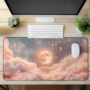 XXL Extended Mousepad with Pastel Moon, Stars, and Cloud Design - Big Desk Mouse Mat for Gaming & Office,    Large Mouse Pad Desk Mat