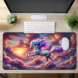 Majestic Unicorn Kawaii Desk Mat, Large Non-Slip Mouse Pad with Vibrant Fantasy Sky Design, Perfect Desk Pad for Office or Gaming