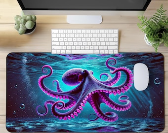 Vibrant Octopus Desk Mat | Large Mouse Pad with Glow-Inspired Underwater Design | Non-Slip Desk Protector for Office or Gaming