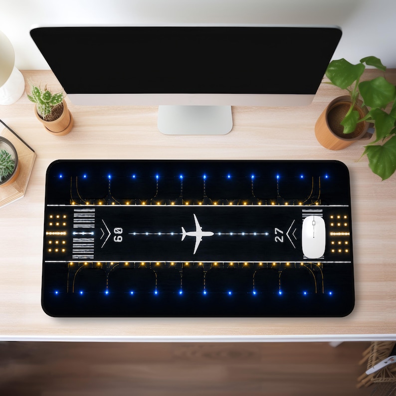 Airport Runway Desk Mat, Airplane Mouse Pad, Aviation Gaming Desk Pad, Pilot Office Decor, Night Flight XXL Desk Mat, Travel Lover Gift image 4