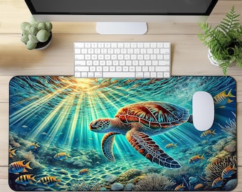 Ocean Turtle Gaming Mouse Pad XXL - Large Desk Mat with Vibrant Underwater Scene - Big Gaming Mousepad for Gamers & Marine Life Lovers