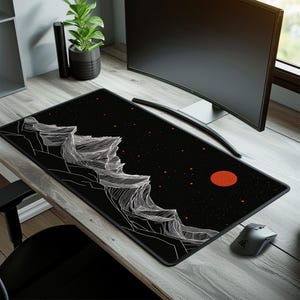 Big Gaming Mouse Pad XXL Desk Mat - Minimalist Mountain Mousepad for Gamers - Large Desk Pad with Non-Slip Base - Extended Keyboard Mat