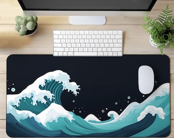 Great Wave Gaming Musmatta XL, Japansk havskonst Skrivbordsmatta, Estetisk Hokusai-inspirerad Förlängd Musmatta, Minimalistisk Skrivbordsuppsättning