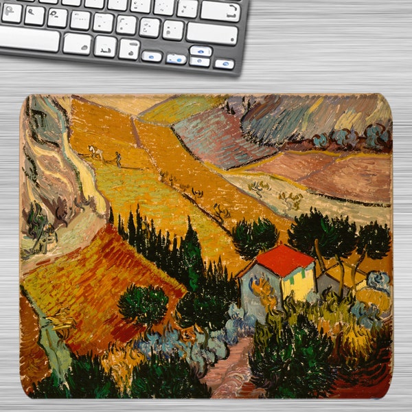 Mousepad Van Gogh Mouse Pad The Valley with Ploughman Seen from Above Famous Artwork Print Mouse Mat for Computer Desk Laptop Office