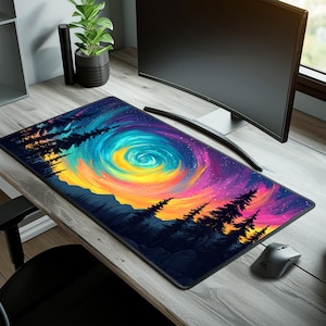 Galaxy Swirl Desk Mat, Cosmic Mouse Pad, Large Gaming Mousepad, Nebula Desk Pad, Aesthetic Office Decor, Starry Night Desk Protector, Gift