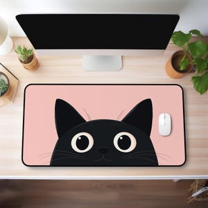 Cute Black Cat Big Gaming Mouse Pad XXL - Large Desk Mat with Non-Slip Base - Extended Keyboard Mousepad for Gamers & Office Setup