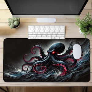 Dark Kraken Desk Mat | Large Mouse Pad with Mythical Octopus Design | Non-Slip Desk Protector for Gaming or Office Setup