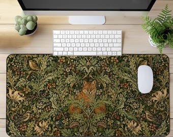 William Morris Fox-bureaumat – Woodland Forest-muismat, vintage botanische gaming-bureaumat, Cottagecore-kantoorinrichting