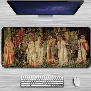 Medieval Art Mouse Pad The Arming and Departure of the Knights Large Extended XL Mousepad, Non-Slip Rubber Base Keyboard Mouse Mat Desk Pad