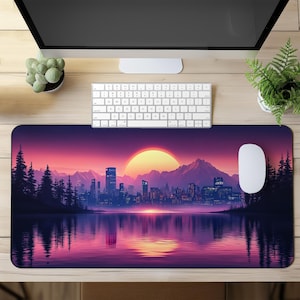 Cyberpunk Gaming Mouse Pad, XL Desk Mat With Neon Cityscape, Aesthetic Large Mousepad, Extended Mouse Mat, Futuristic Desk Decor, Gamer Gift
