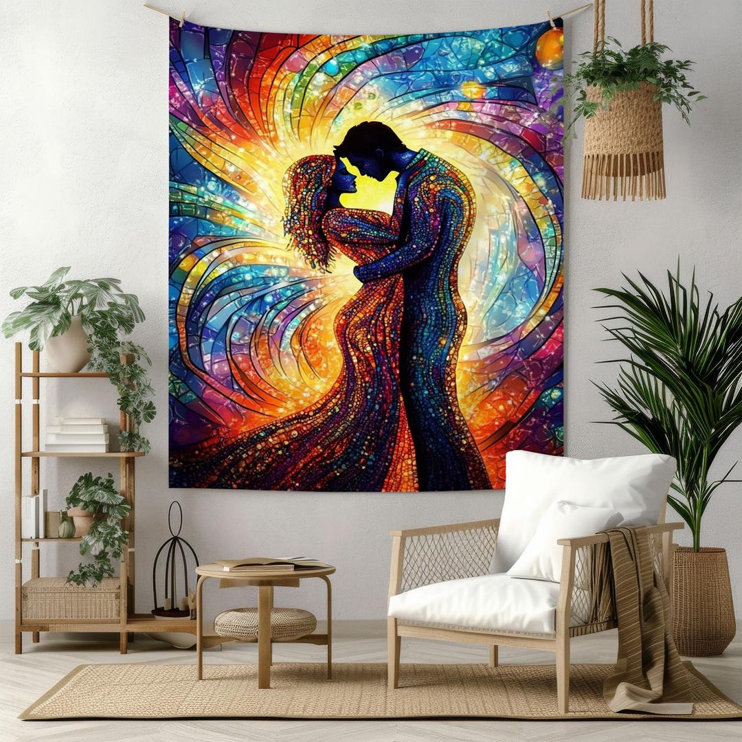 Romantic Couple Tapestry, Colorful Wall Hanging, Art Tapestries, Boho ...