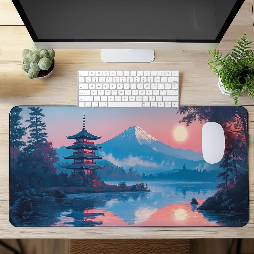 Japanese Sunset Desk Mat XXL Gaming Mouse Pad, Big Desk Mat With Pagoda ...