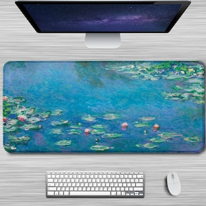 Claude Monet Desk Mat Water Lilies Desk Pad Famous Art Mouse Pad Large XXl Mousepad Extended Stitched Edges Large Rubber Base Non Slip