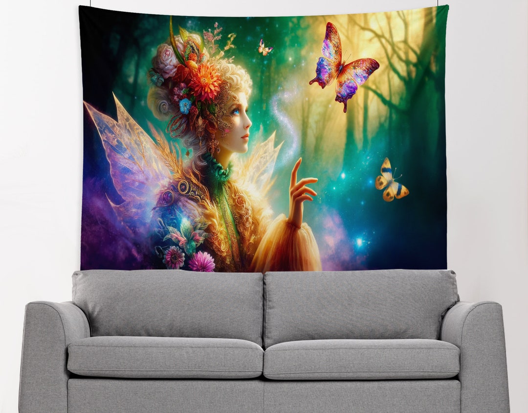 Whimsical Fairy Wall Hanging Tapestry, Enchanting Butterfly Fairy ...