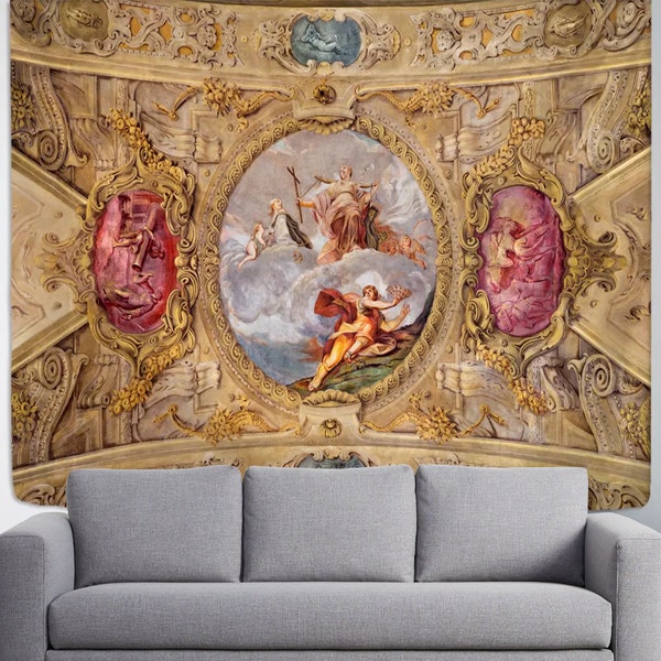 Christian Tapestry Heaven The Baroque Ceiling Fresco In Church Wall Art Spiritual Wall Decor Hanging Tapestries for Living Room Bedroom